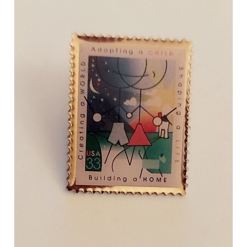 Adopt A Child Pin USPS Winco 1999 Shaping Life Postage Stamp Adoption Pin + Bag